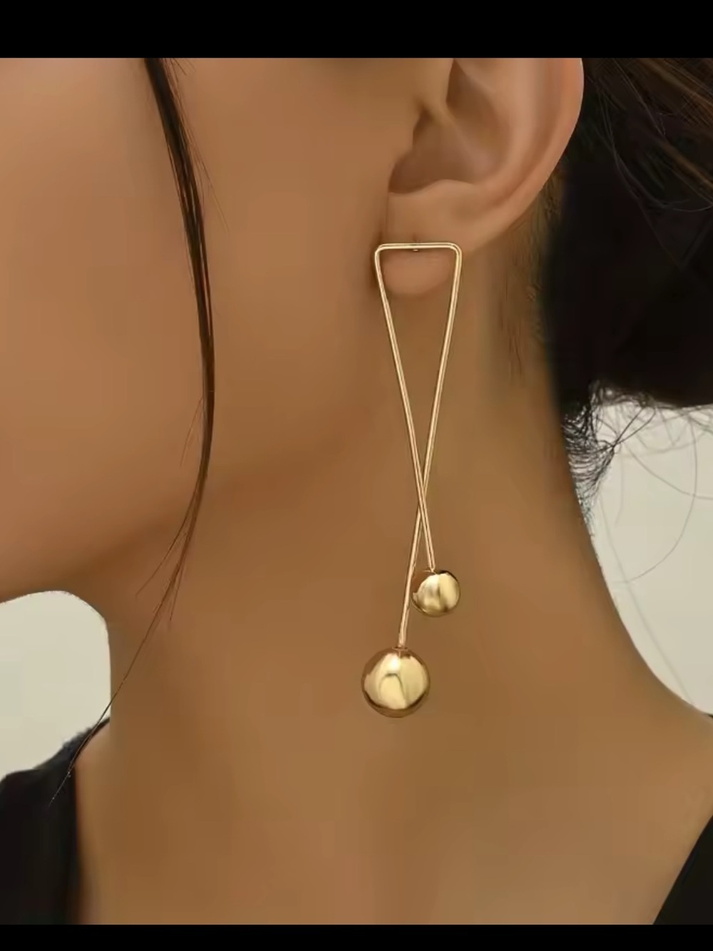 Polished Gold Double Drop Triangle Earrings